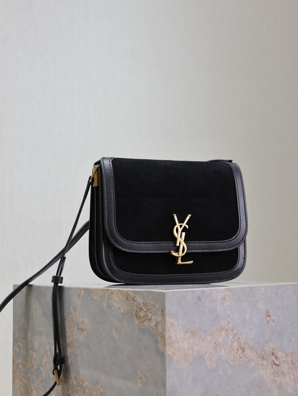 Sac bandoulière YSL Solferino en cuir suédé noir