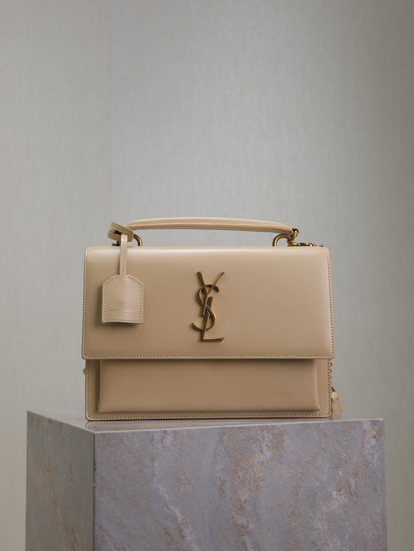 YSL Sunset Handbags 25cm Beige Cowhide
