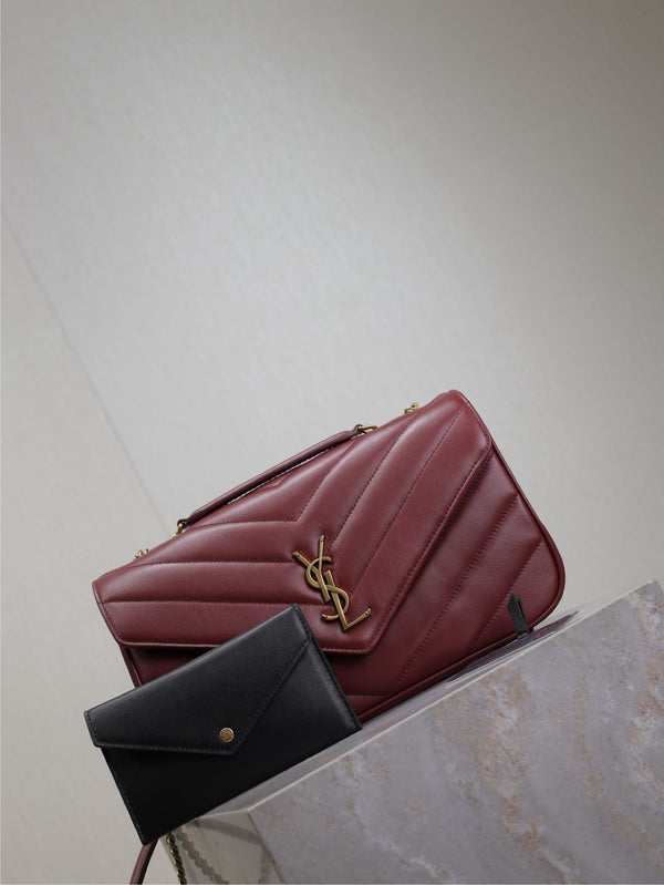 LOULOU SMALL 24 EN CUIR D'AGNEAU ROUGE BOURGOGNE MÉTAL DORÉ