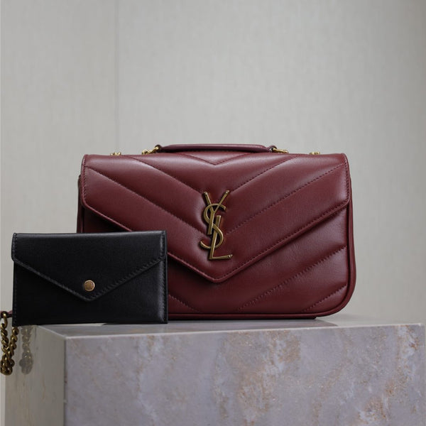 LOULOU SMALL 24 EN CUIR D'AGNEAU ROUGE BOURGOGNE MÉTAL DORÉ