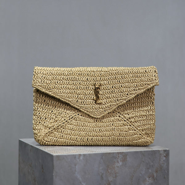 Envelope Clutch 29cm Beige Raffia Leather