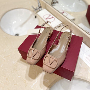 VLOGO BEIGE PATENT LEATHER SLINGBACK FLATS