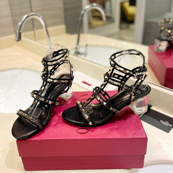 SANDALO ROCKSTUD CON CINTURINO IN VITELLO NERO 60 MM