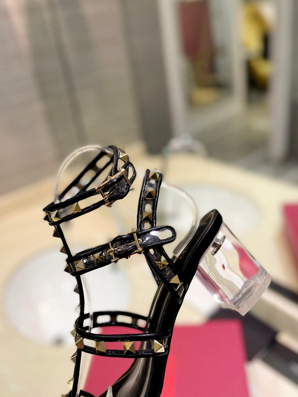SANDALO ROCKSTUD CON CINTURINO IN VITELLO NERO 60 MM