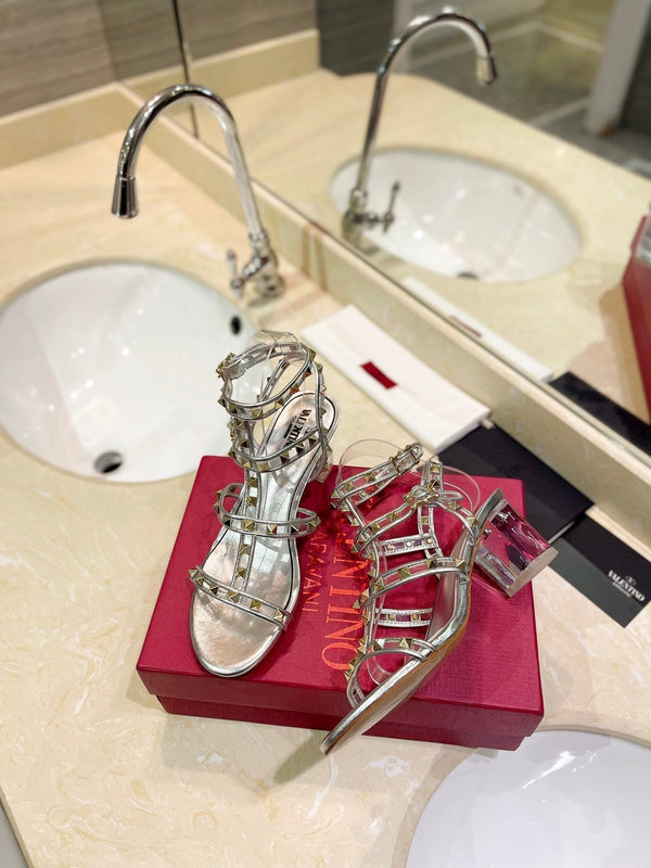 SANDALO ROCKSTUD CON CINTURINO IN VITELLO ARGENTO 60 MM