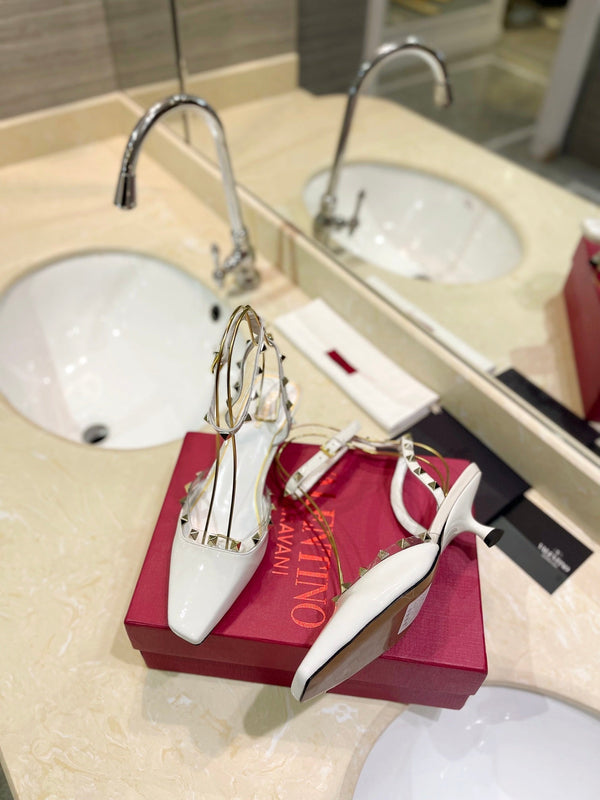 SLINGBACK ROCKSTUD IN PELLE DI VITELLO BIANCA 50MM