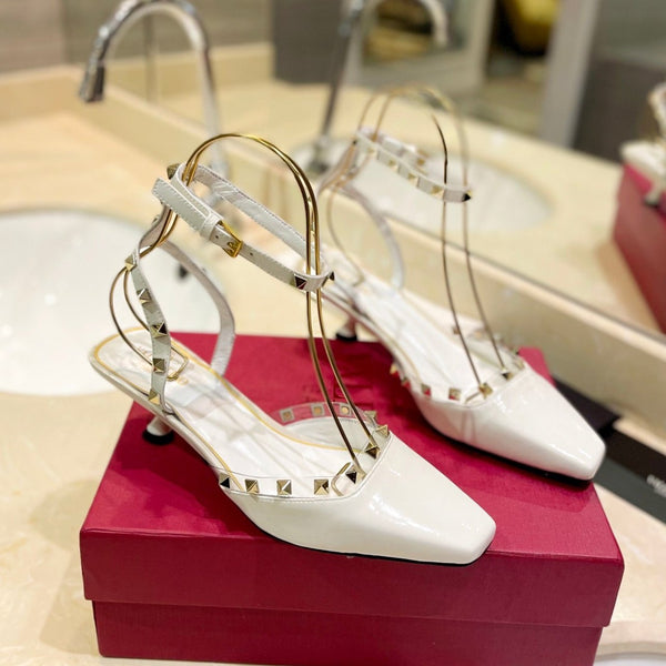 SLINGBACK ROCKSTUD IN PELLE DI VITELLO BIANCA 50MM