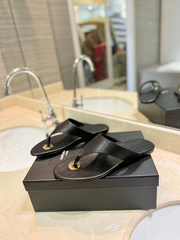 SL KOUROS THONG SANDALS BLACK CALFSKIN