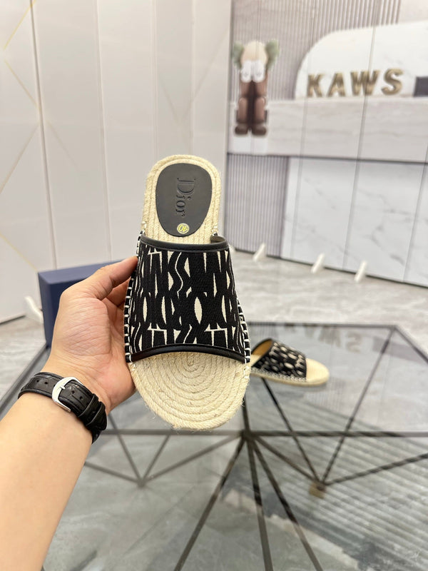 CD Espadrille Slide Black Printed Fabric 639442