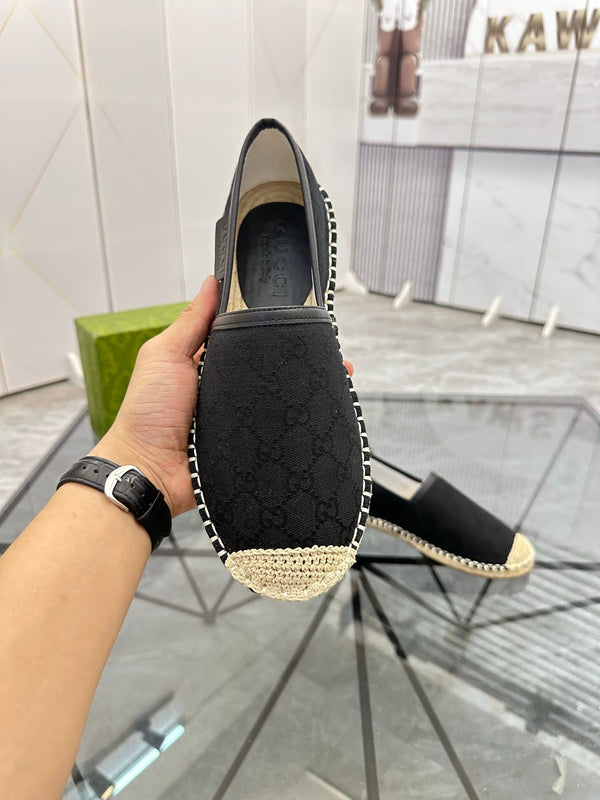 GG Men's Espadrilles Loafer Black Canvas 738107