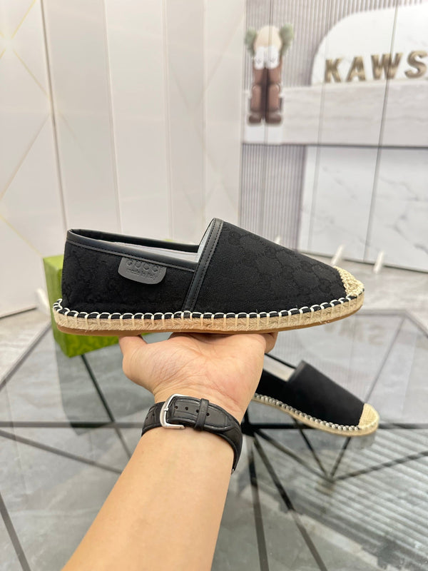 GG Men's Espadrilles Loafer Black Canvas 738107