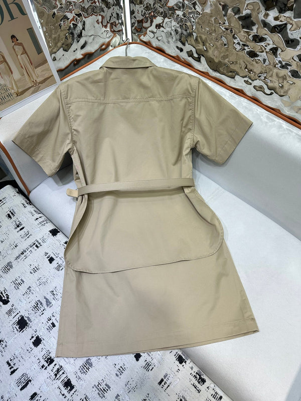 Fendi 25 Short-sleeved Dress Beige Cotton