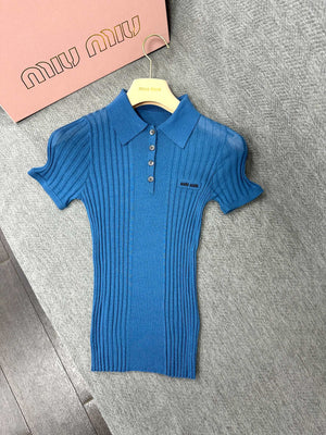 Miu Polo Shirt Aviator Blue Wool 336824