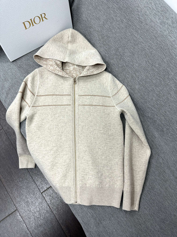 CD Reversible Zipped Cardigan with Hood Grey Cashmere 336827