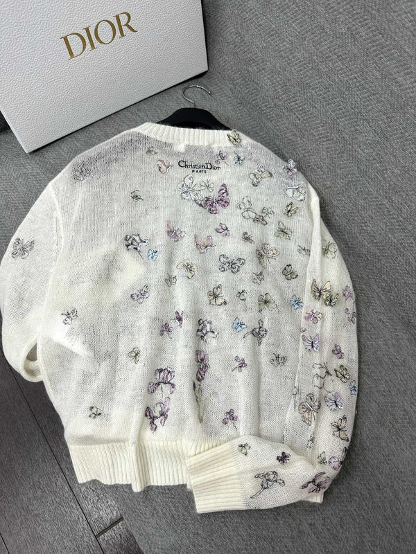 Pull brodé CD ButterflyAlpaga laine Cachemire blanc 345311