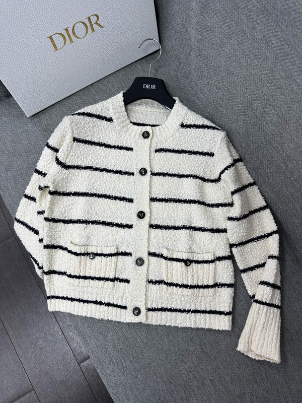 CD Marinière Twinset Cardigan Black White Cotton Wool 345341