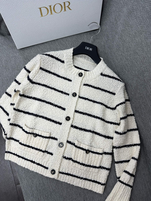 CD Marinière Twinset Cardigan Black White Cotton Wool 345341