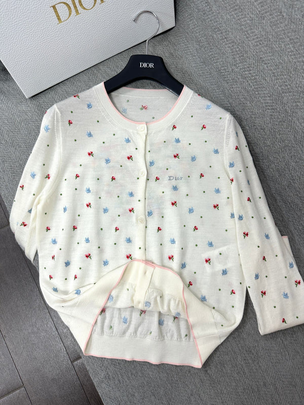 CD Dioramour Cardigan Embroidered Ivory Wool 349490