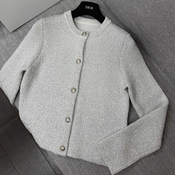 CD 26s Sequin Cardigan Metallic Silver Knit 442026