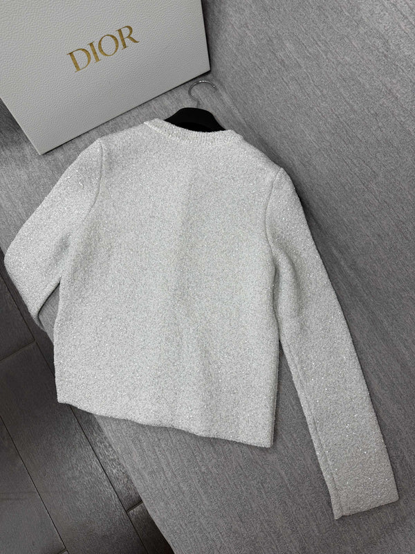 CD 26s Sequin Cardigan Metallic Silver Knit 442026