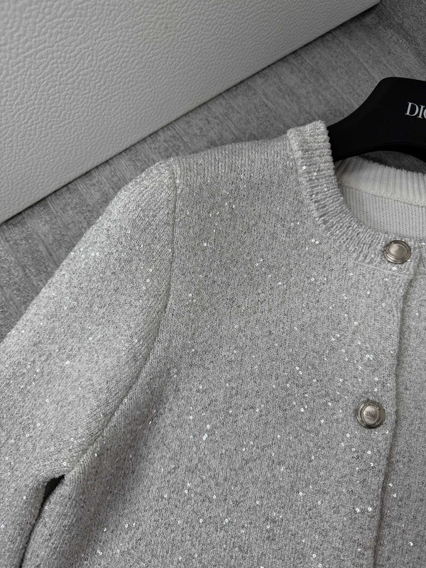 CD 26s Sequin Cardigan Metallic Silver Knit 442026