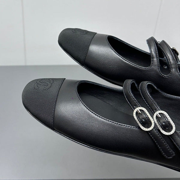 mary jane double strap  black grosgrain calfskin
