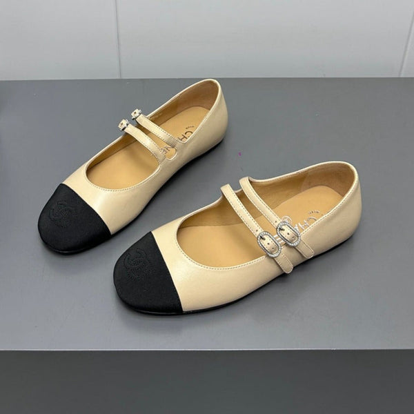 mary jane double strap beige calfskin black grosgrain