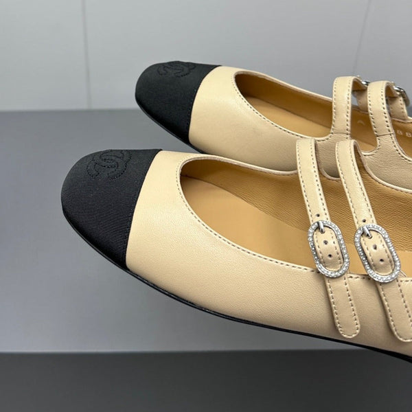 mary jane double strap beige calfskin black grosgrain