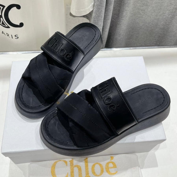 CHLOÉ MILA PLATFORM 5 CM IN NYLON NERO CON LOGO RICAMATO