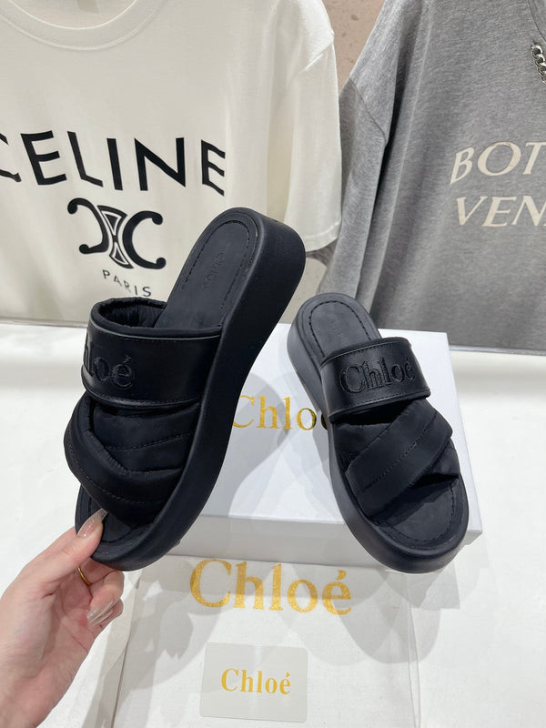 CHLOÉ MILA PLATFORM 5 CM IN NYLON NERO CON LOGO RICAMATO