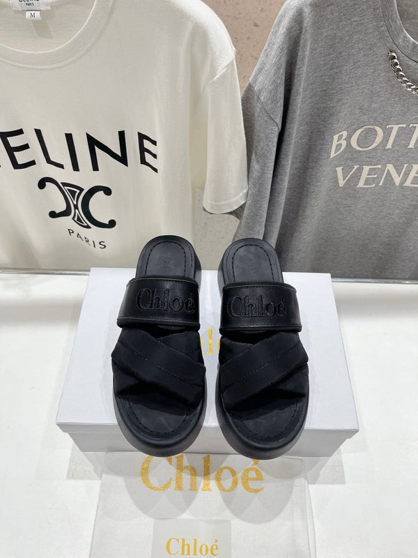CHLOÉ MILA PLATFORM 5 CM IN NYLON NERO CON LOGO RICAMATO