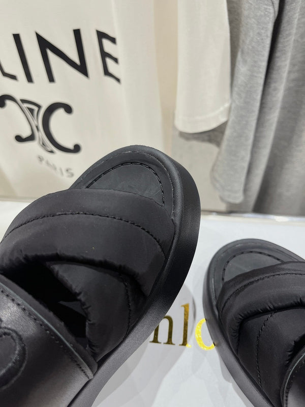CHLOÉ MILA PLATFORM 5 CM IN NYLON NERO CON LOGO RICAMATO