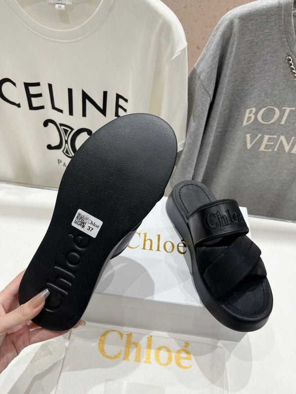CHLOÉ MILA PLATFORM 5 CM IN NYLON NERO CON LOGO RICAMATO