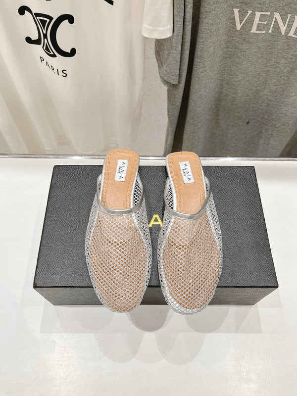 MULES ALAIA FLAT IN RETE ARGENTATA