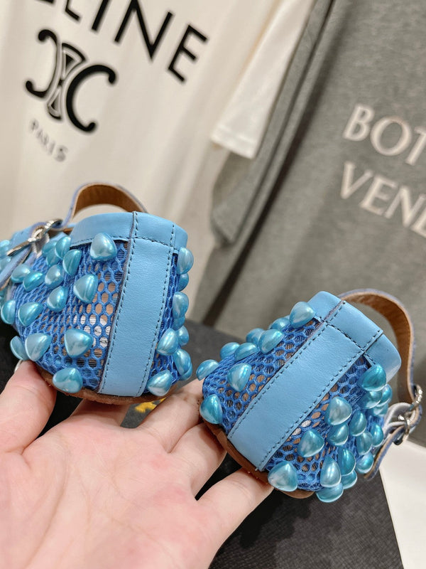 SCARPE MARY JANE ALAIA PEARL IN RETE BLU CERULEO E PELLE DI VITELLO