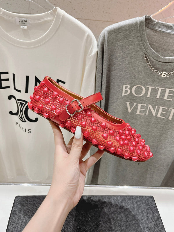SCARPE MARY JANE ALAIA PEARL IN RETE ROSSO CILIEGIA E PELLE DI VITELLO