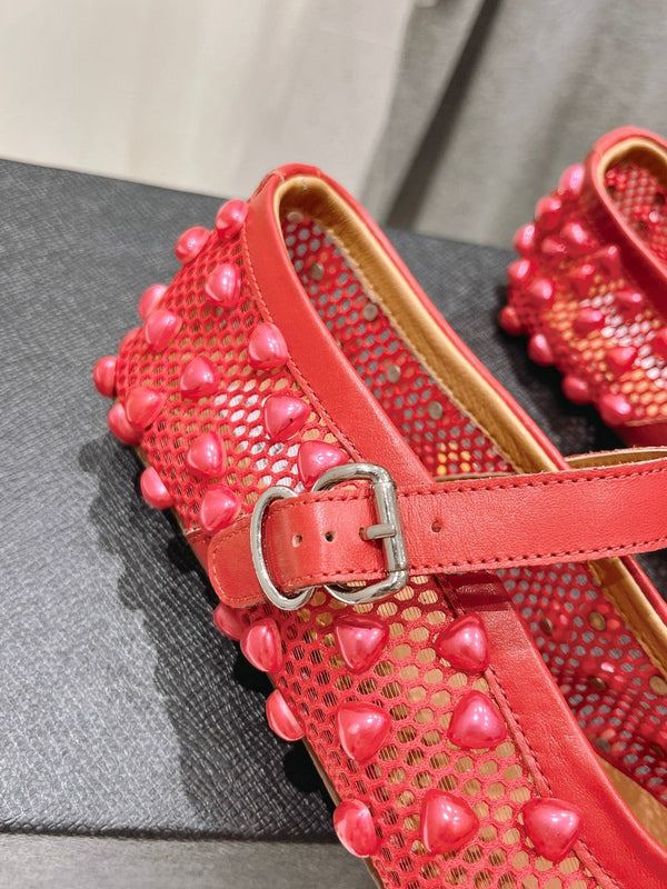 SCARPE MARY JANE ALAIA PEARL IN RETE ROSSO CILIEGIA E PELLE DI VITELLO