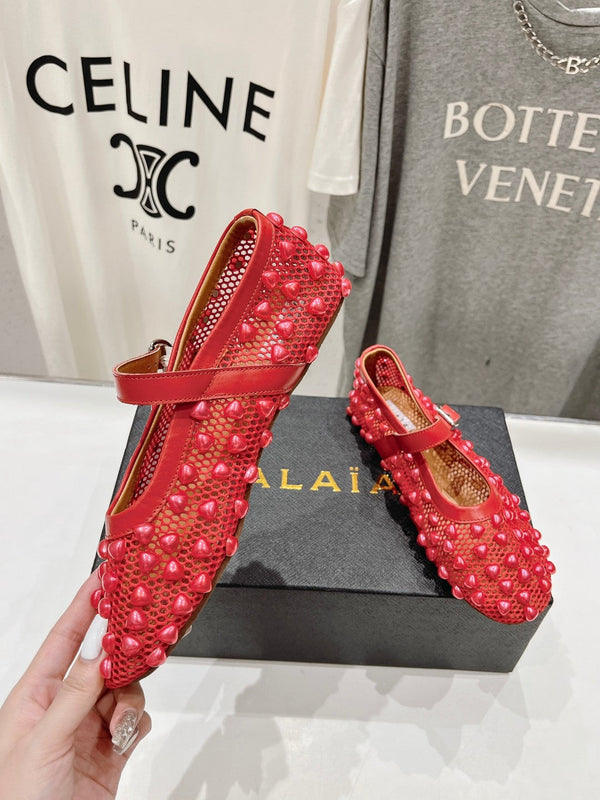 SCARPE MARY JANE ALAIA PEARL IN RETE ROSSO CILIEGIA E PELLE DI VITELLO