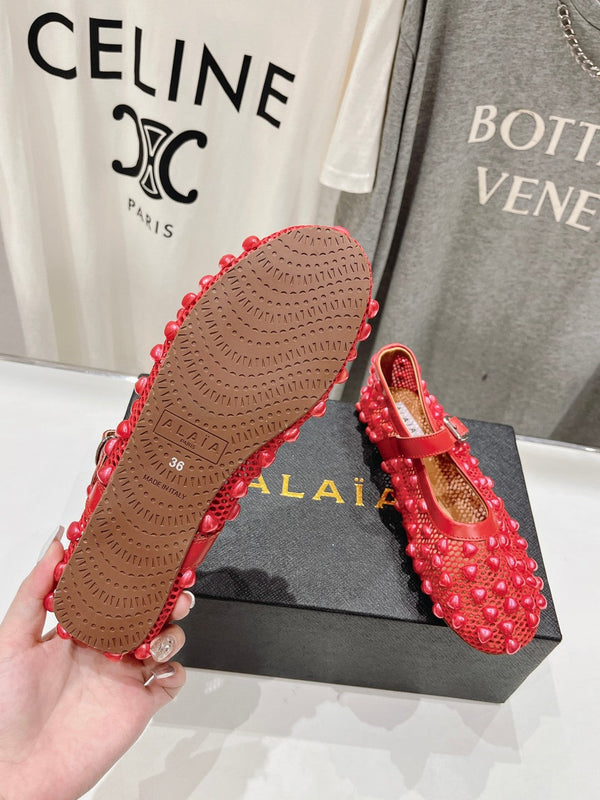 SCARPE MARY JANE ALAIA PEARL IN RETE ROSSO CILIEGIA E PELLE DI VITELLO