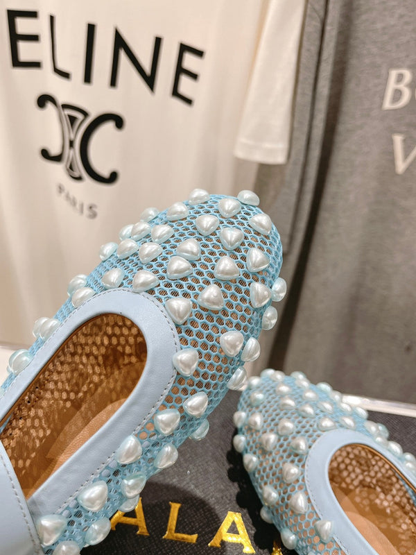 SCARPE MARY JANE ALAIA PEARL IN RETE AZZURRA E PELLE DI VITELLO