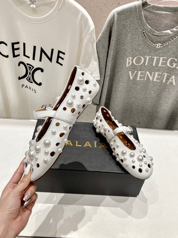 SCARPE MARY JANE ALAIA PEARL IN PELLE DI AGNELLO BIANCA