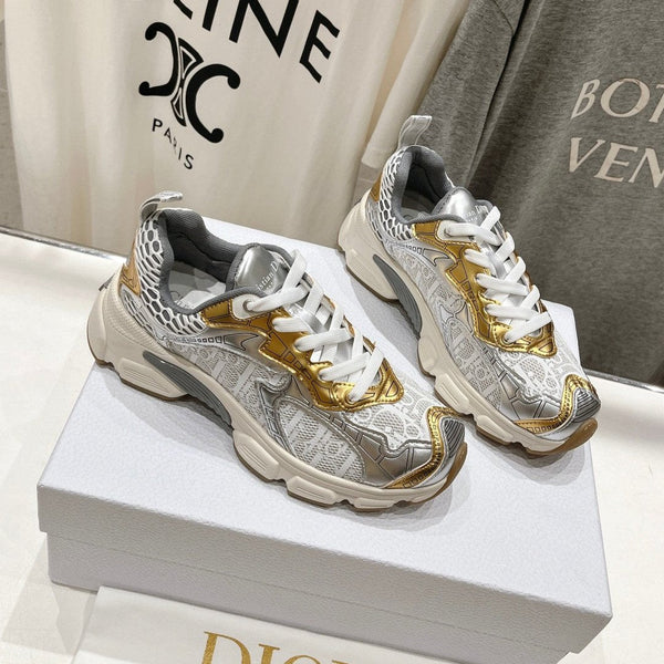 CD Vibe Sneaker White Mix Grey Gold Polyester Mesh Fabric And Cowhide