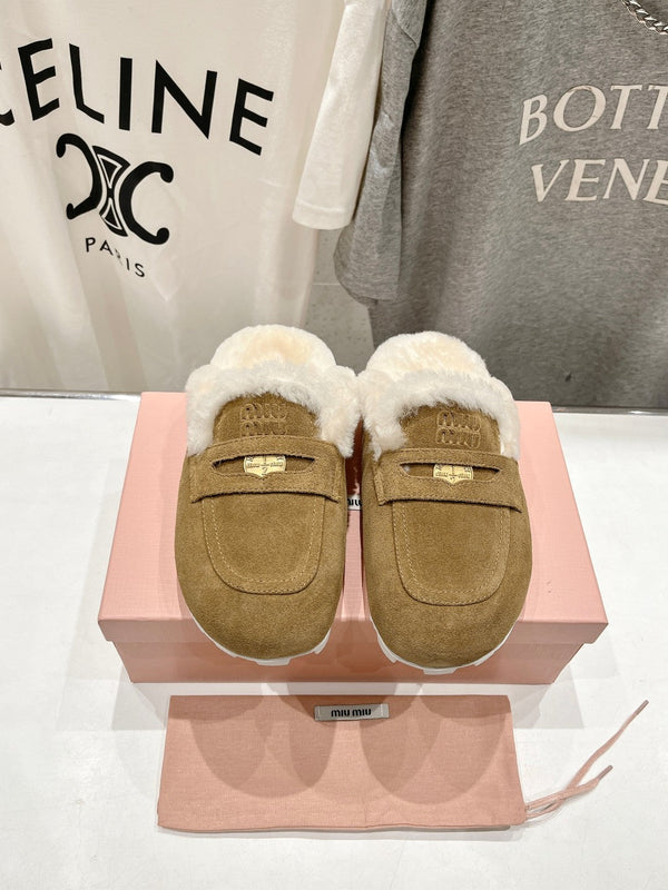 Miu Mule Wool Lining Tobacco Brown Suede