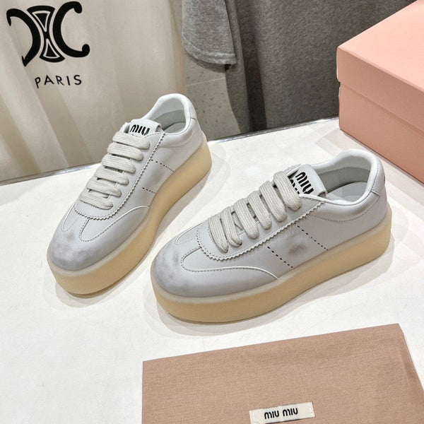 Sneakers Miu Retro in pelle di mucca bianca