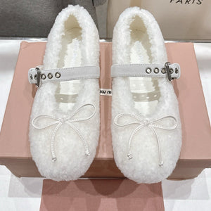 MiuMiu 25 Ballet Flat Black Lambskin Wool 535592