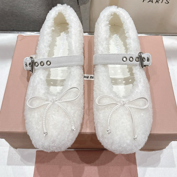 MiuMiu 25 Ballet Flat Black Lambskin Wool 535592