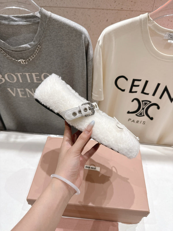 MiuMiu 25 Ballet Flat Black Lambskin Wool 535592