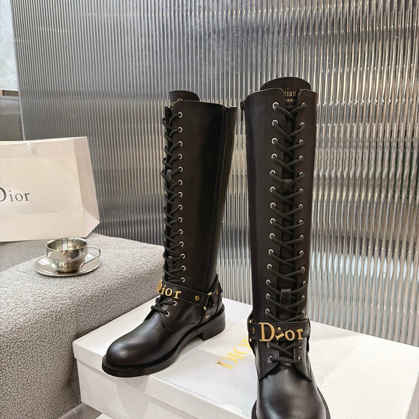 CD 26s Lace-Up Knee-High Boots Black Calfskin 924104