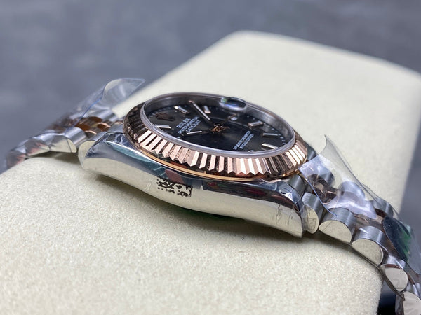 Datejust 31mm in acciaio oro rosa con quadrante grigio scuro