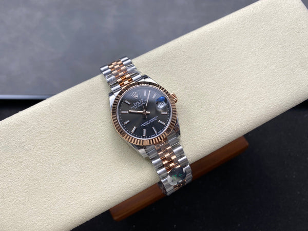 Datejust 31mm in acciaio oro rosa con quadrante grigio scuro